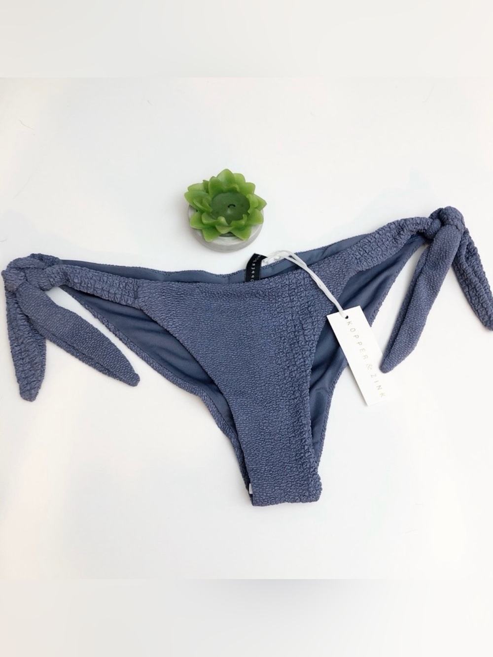 NWT KOPPER & ZINK Tallie Bikini Bottom Ash Blue Textured Tie Side Size Large